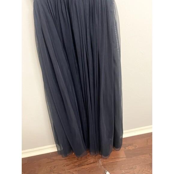 $495 AIDAN MATTOX Navy Embellished Beaded Tulle Formal Dress Gown Size 6 M3020 - Picture 14 of 15